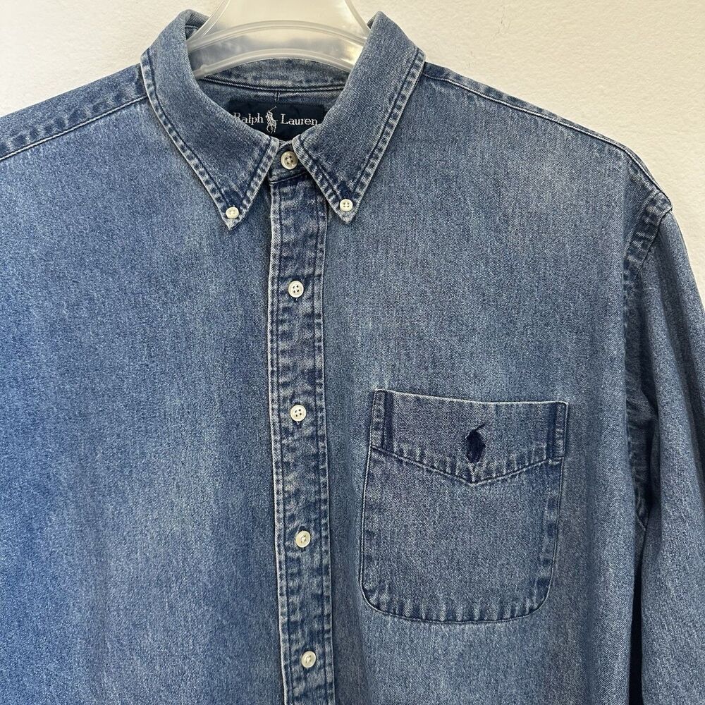 Vintage 90’s Ralph Lauren Men’s Classic Fit Denim Pocket Button Down Shirt XL